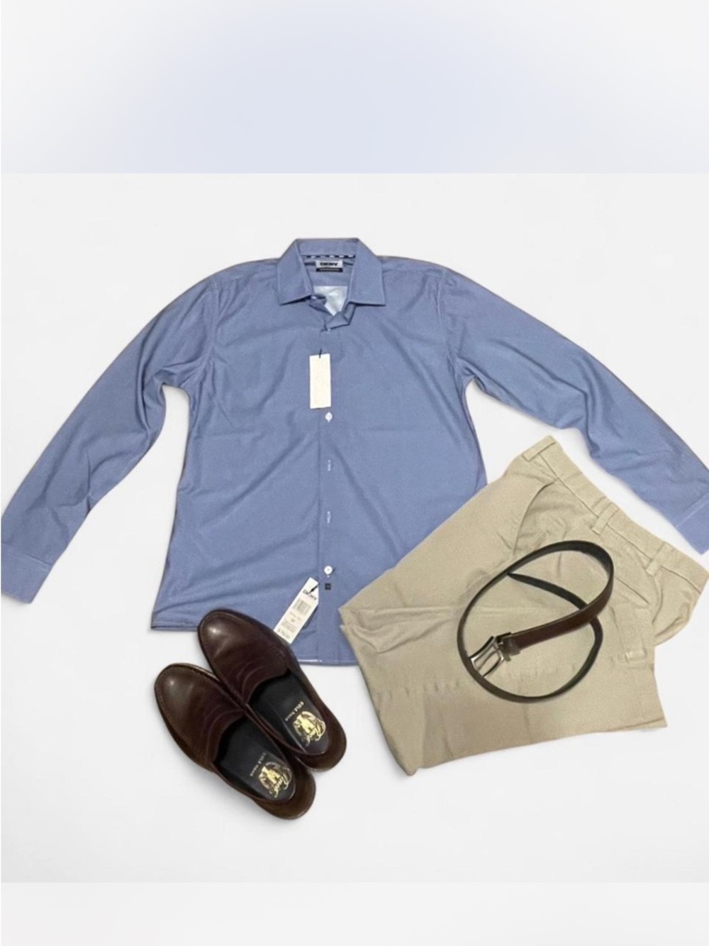 DKNY Men's Light Blue Micro-Pattern Dress Shirt